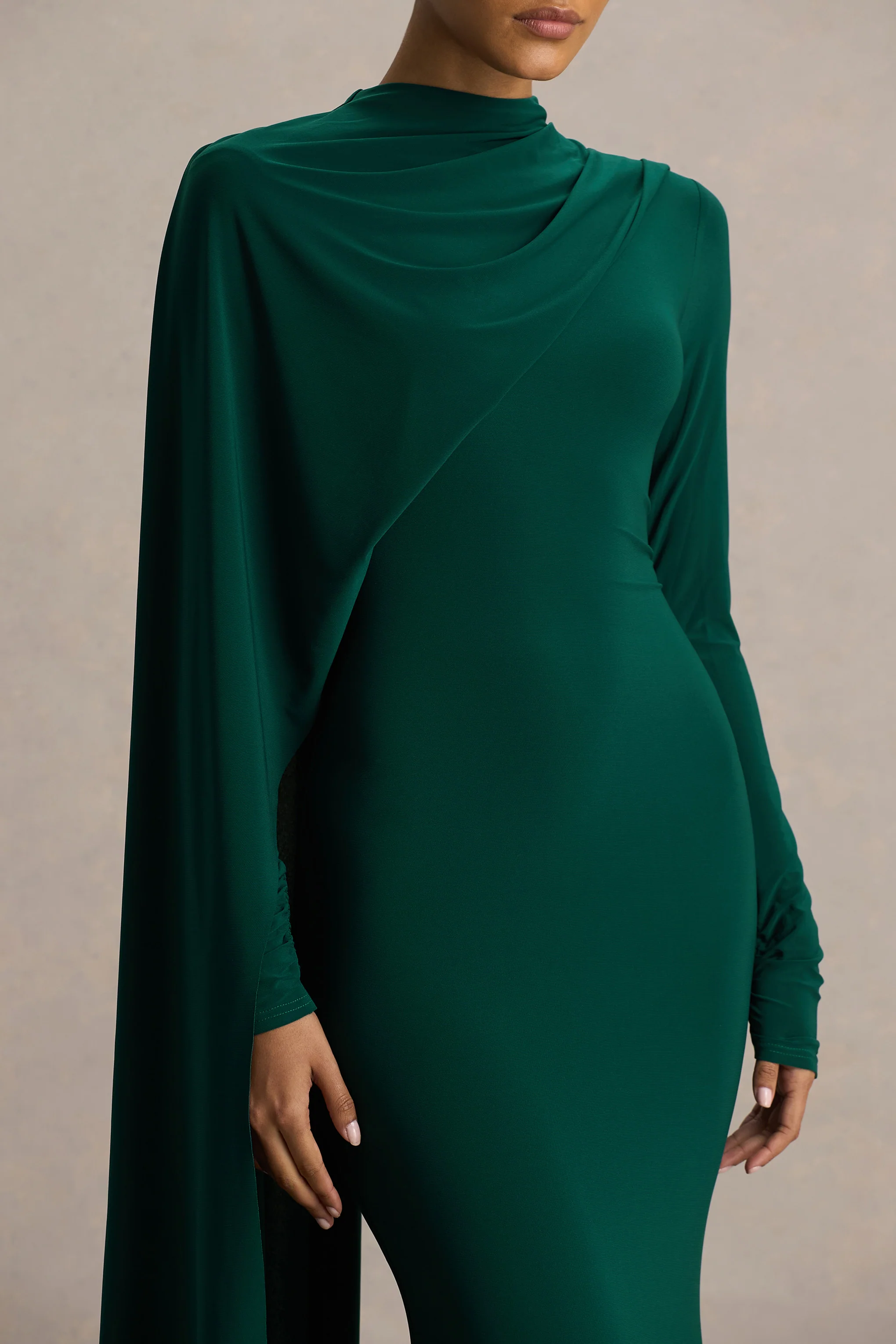 Always | Robe longue vert bouteille à col montant avec manches cape - Image 4