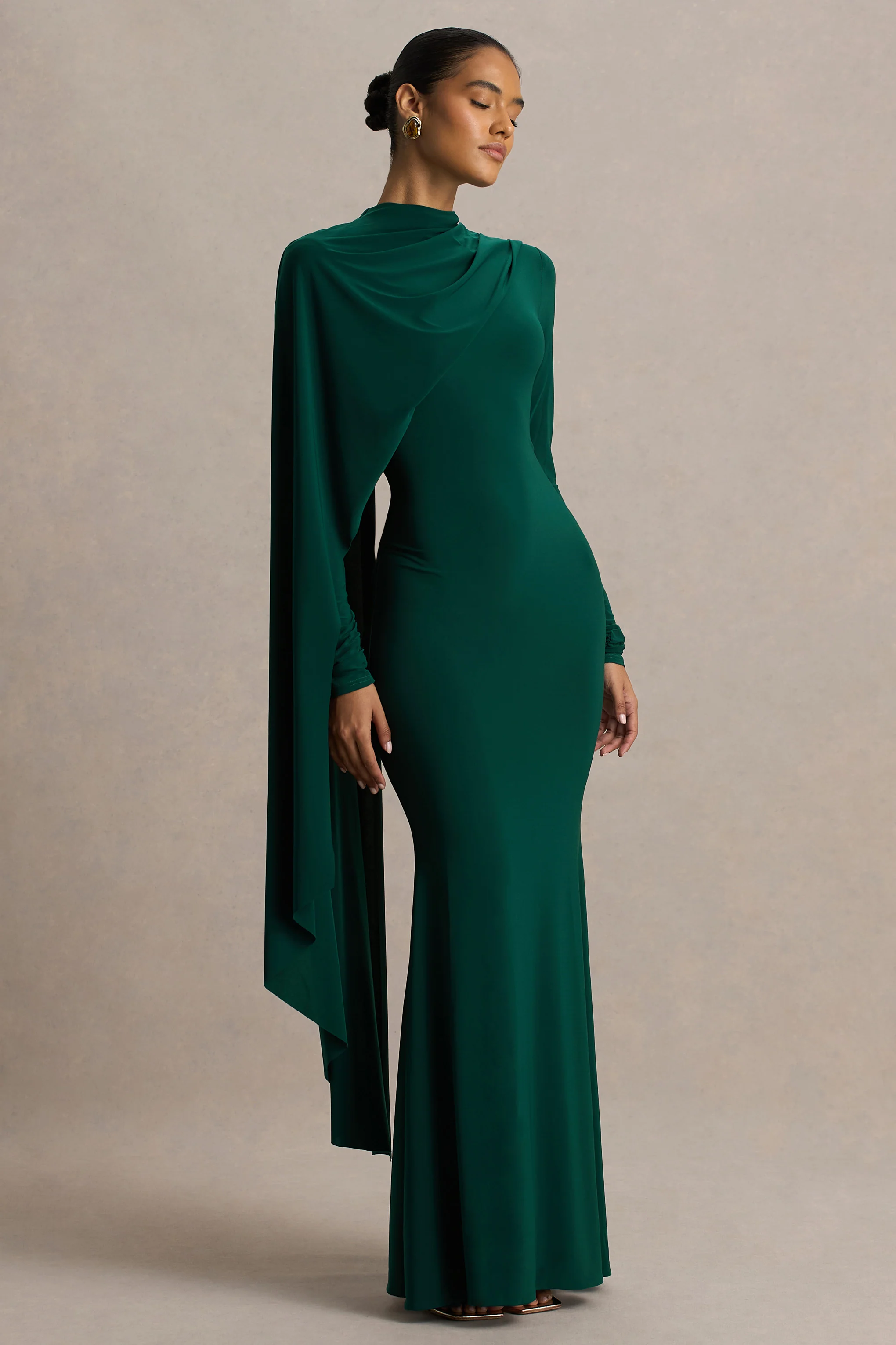 Always | Robe longue vert bouteille à col montant avec manches cape - Image 5