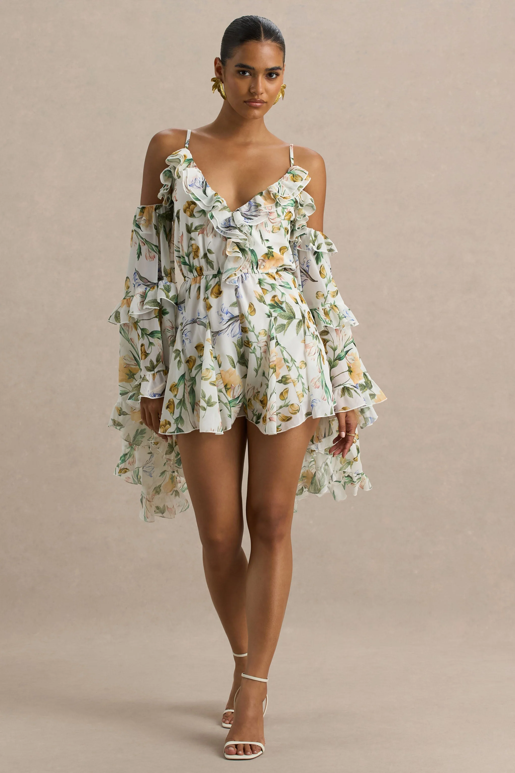 Anaya | Combishort en mousseline à imprimé floral citron avec manches longues - Image 3