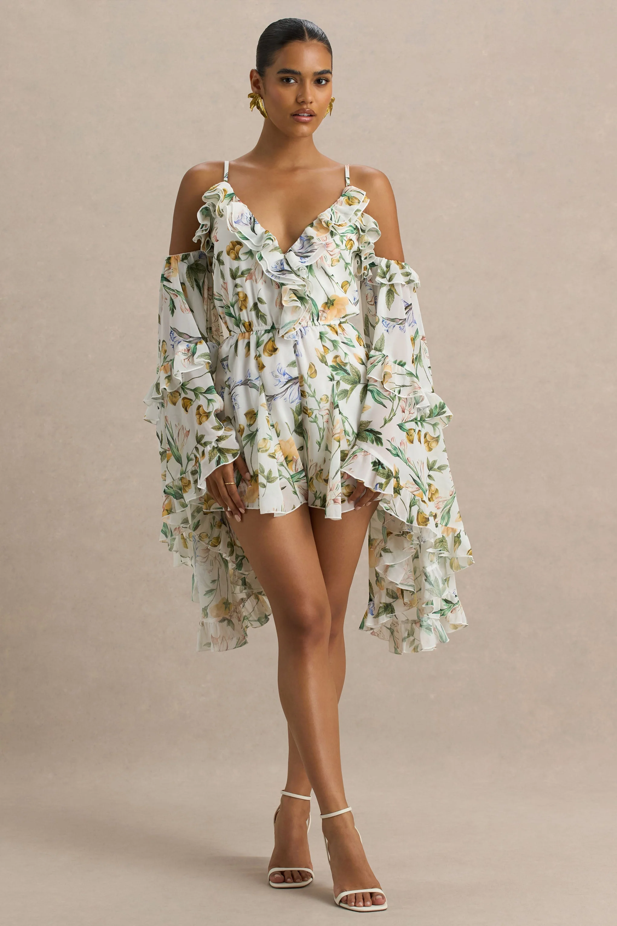 Anaya | Combishort en mousseline à imprimé floral citron avec manches longues - Image 4
