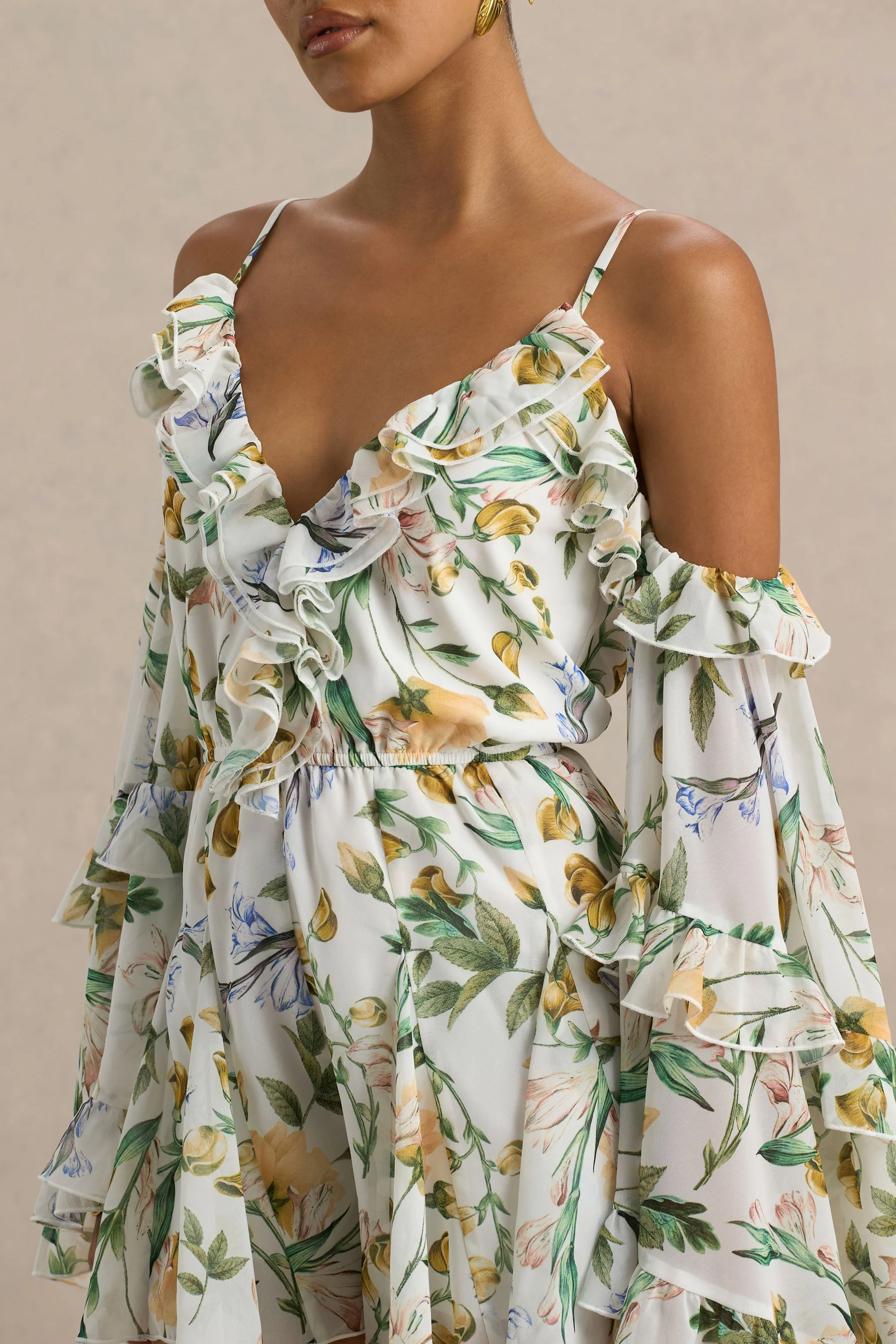 Anaya | Combishort en mousseline à imprimé floral citron avec manches longues - Image 5