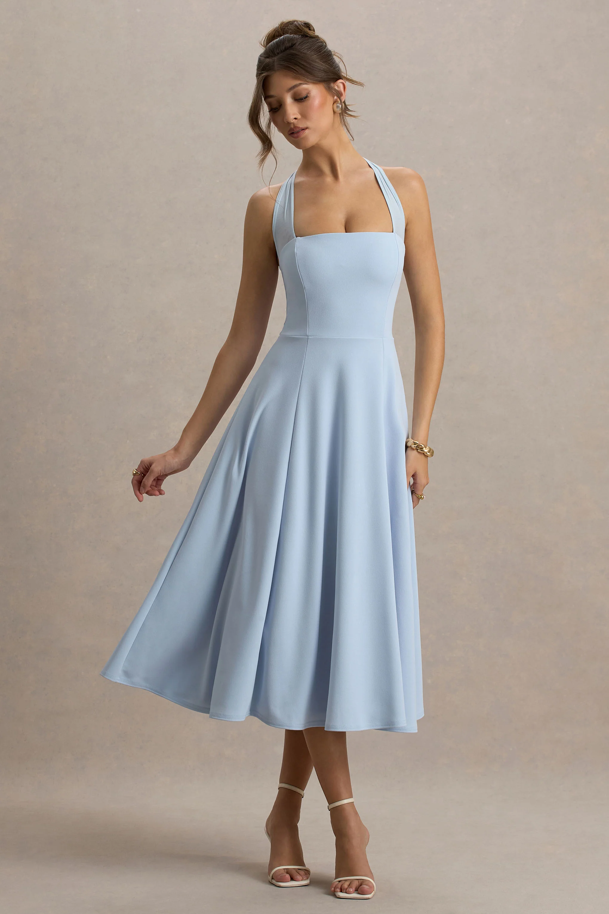 Auburn | Robe Mi-Longue Bleu Poudre à Encolure Licou - Image 5