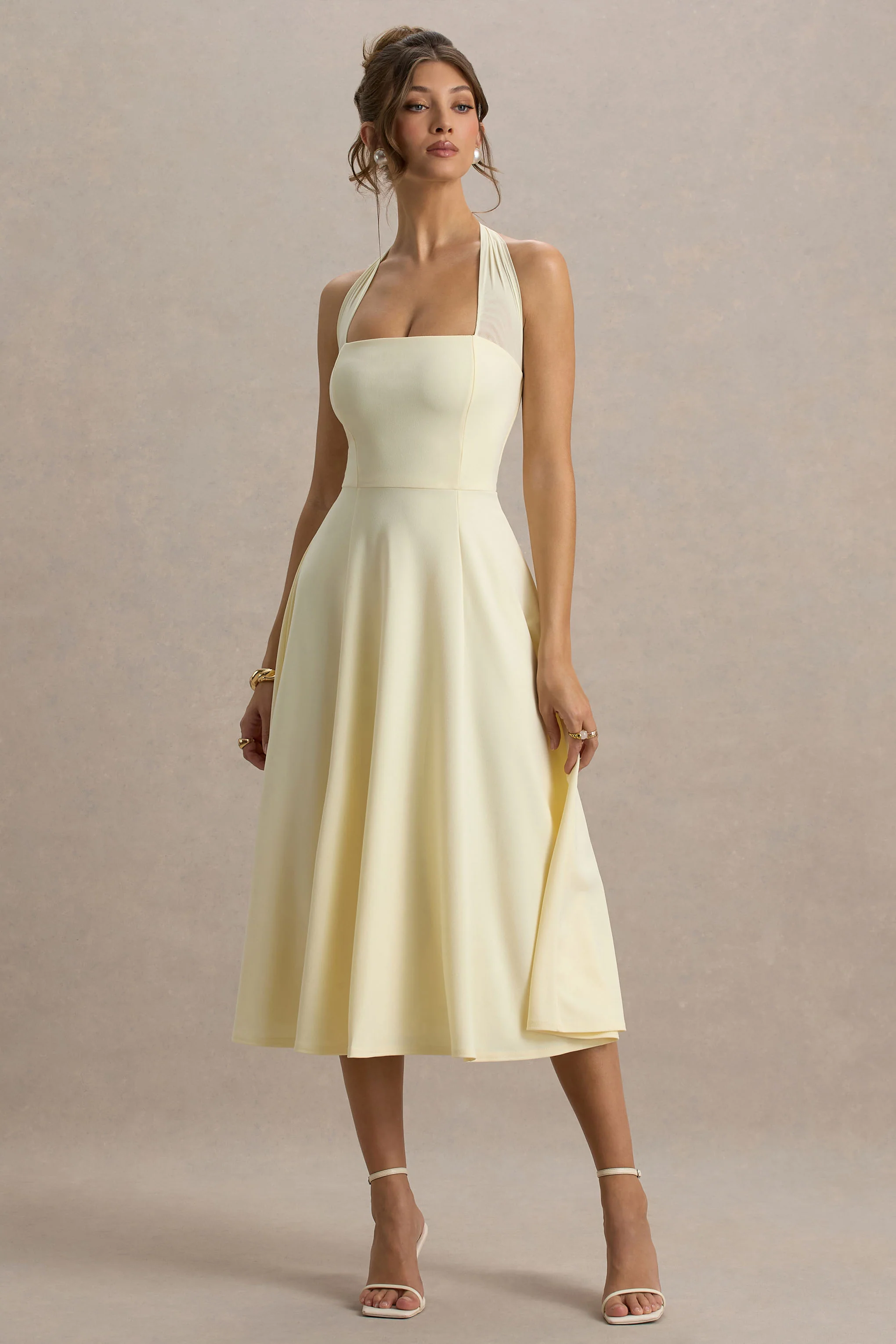Auburn | Robe Mi-Longue Jaune Citron à Encolure Licou - Image 4