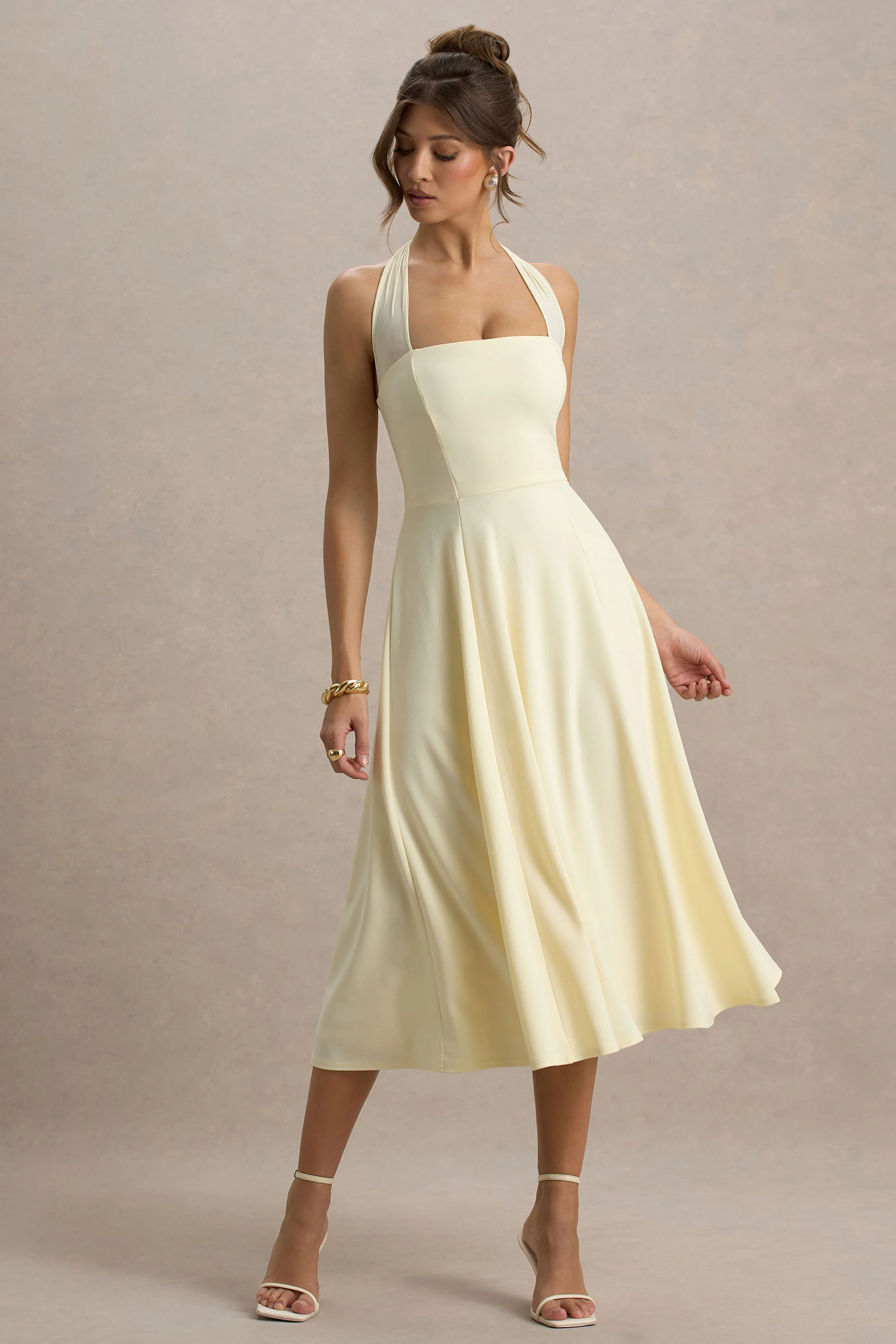 Auburn | Robe Mi-Longue Jaune Citron à Encolure Licou - Image 5