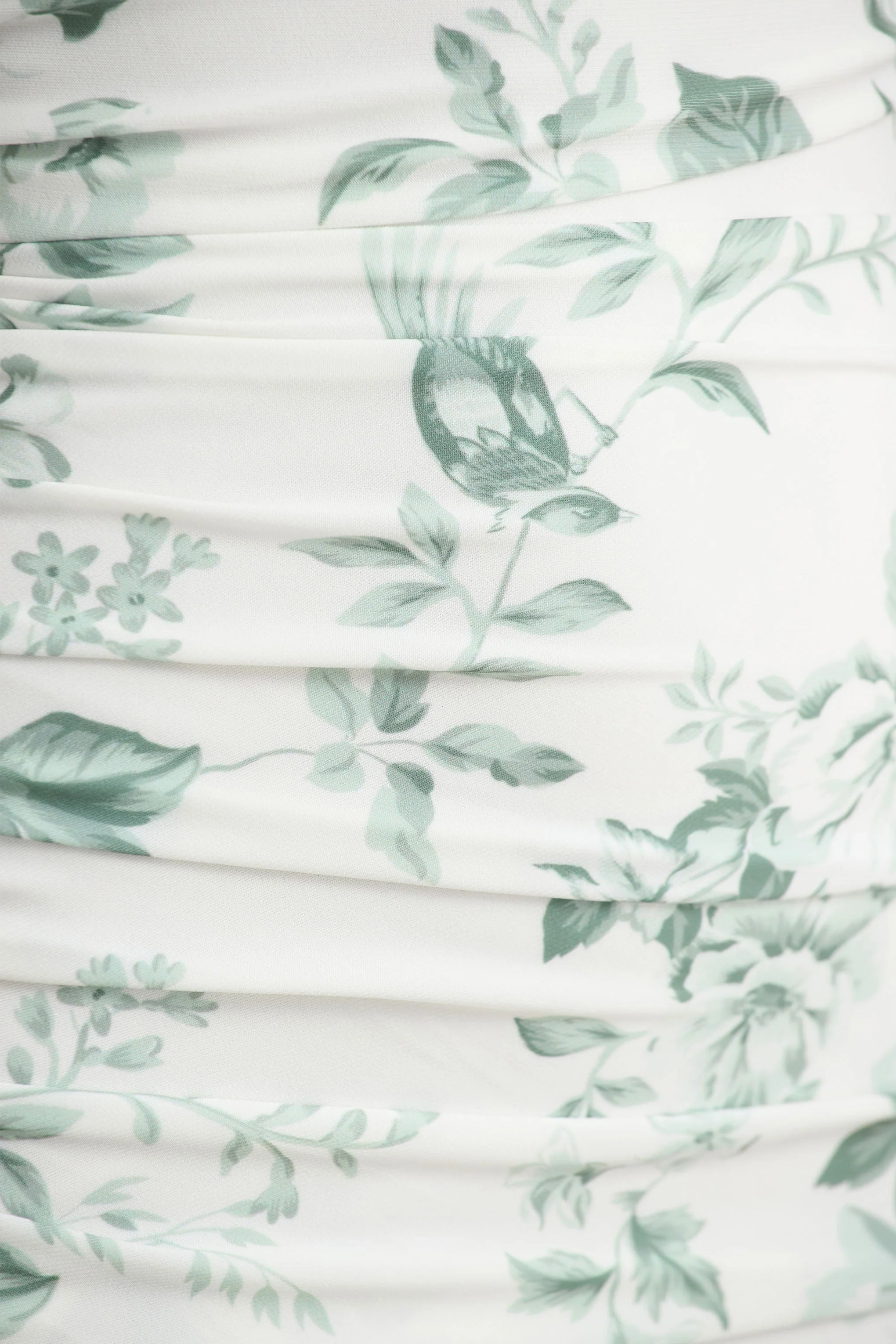 Clementina | Robe longue asymétrique à imprimé vert porcelaine avec manches cape - Image 6