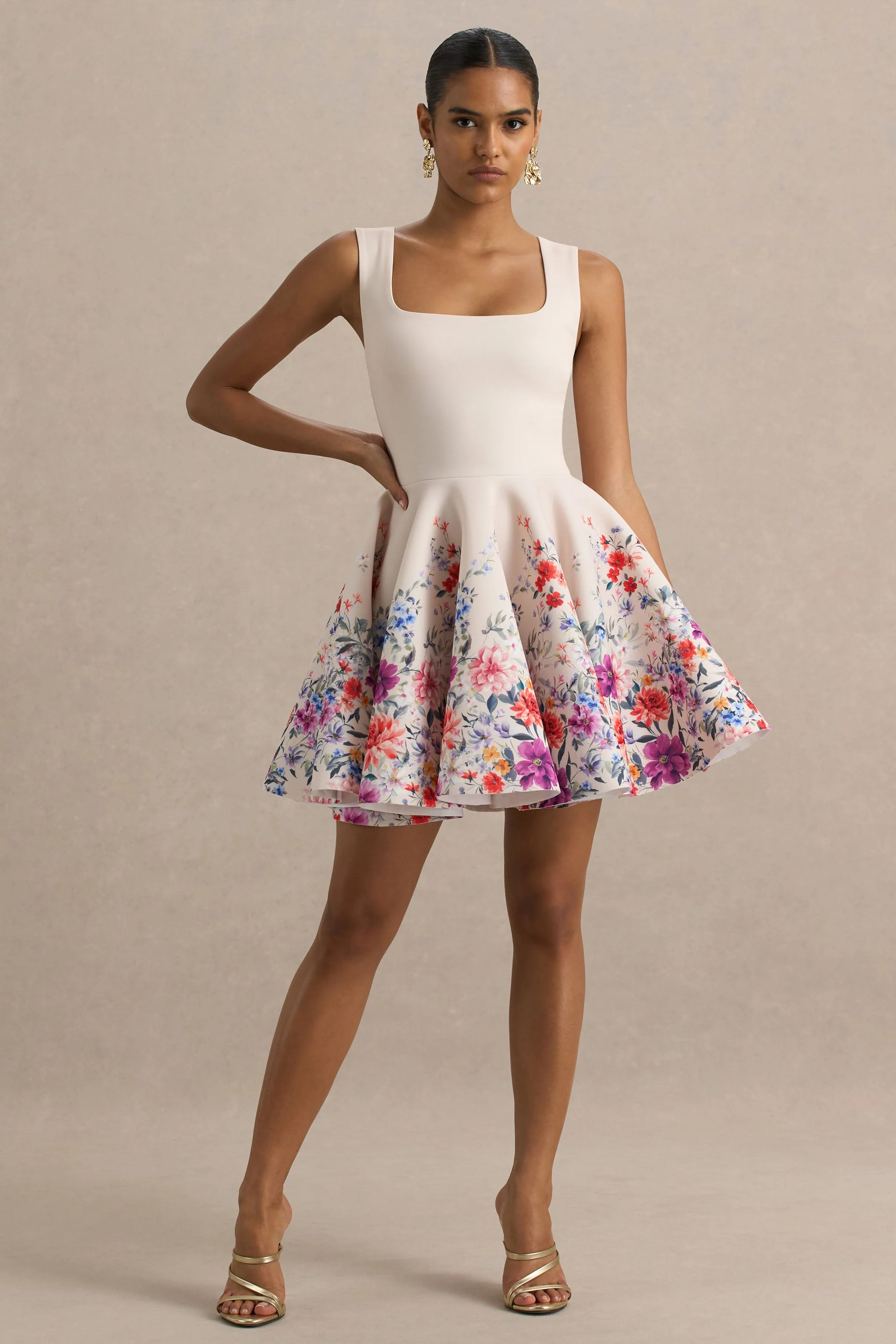 Gemstone | Mini-Robe à encolure carrée imprimé floral rose pâle - Image 3