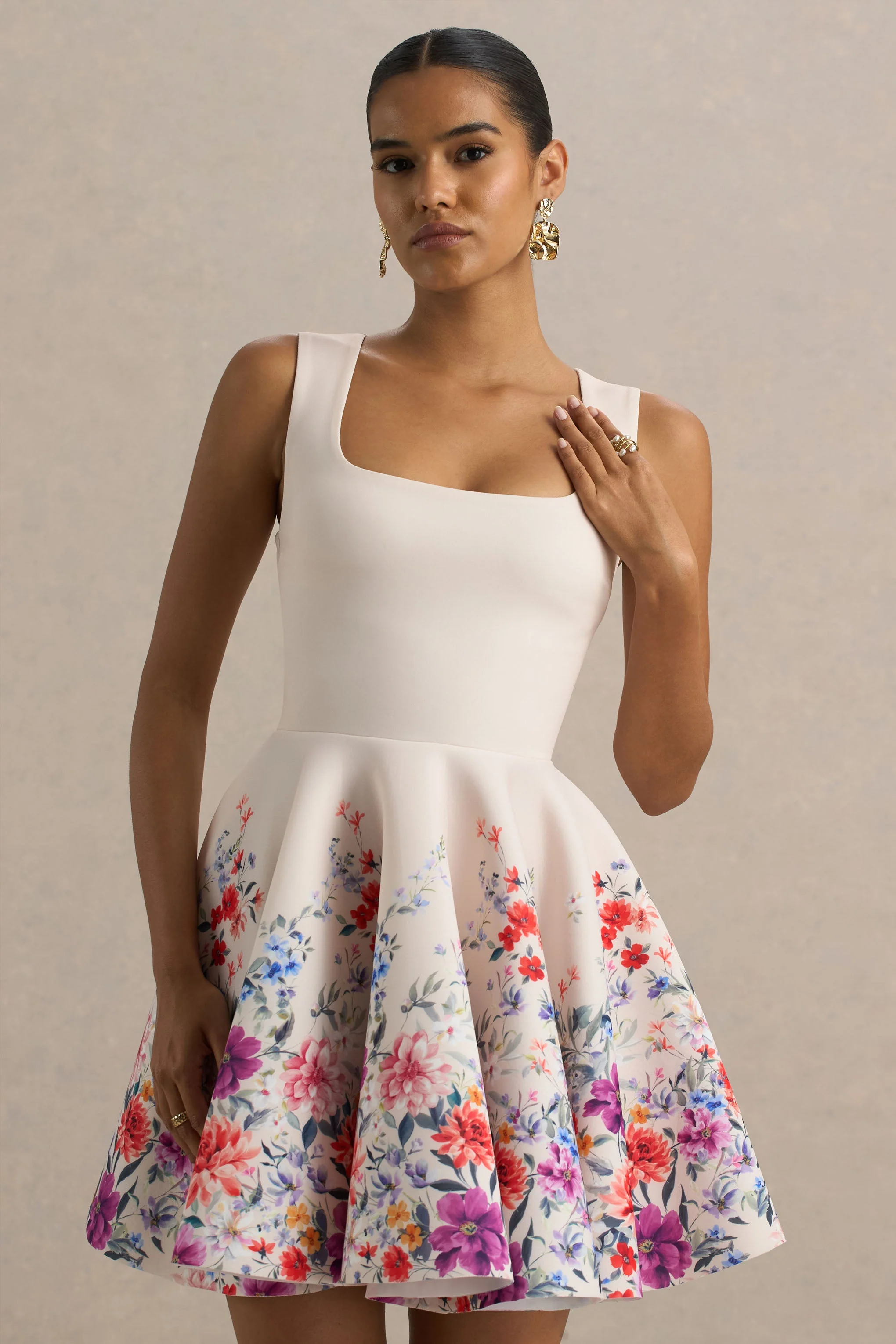 Gemstone | Mini-Robe à encolure carrée imprimé floral rose pâle - Image 5