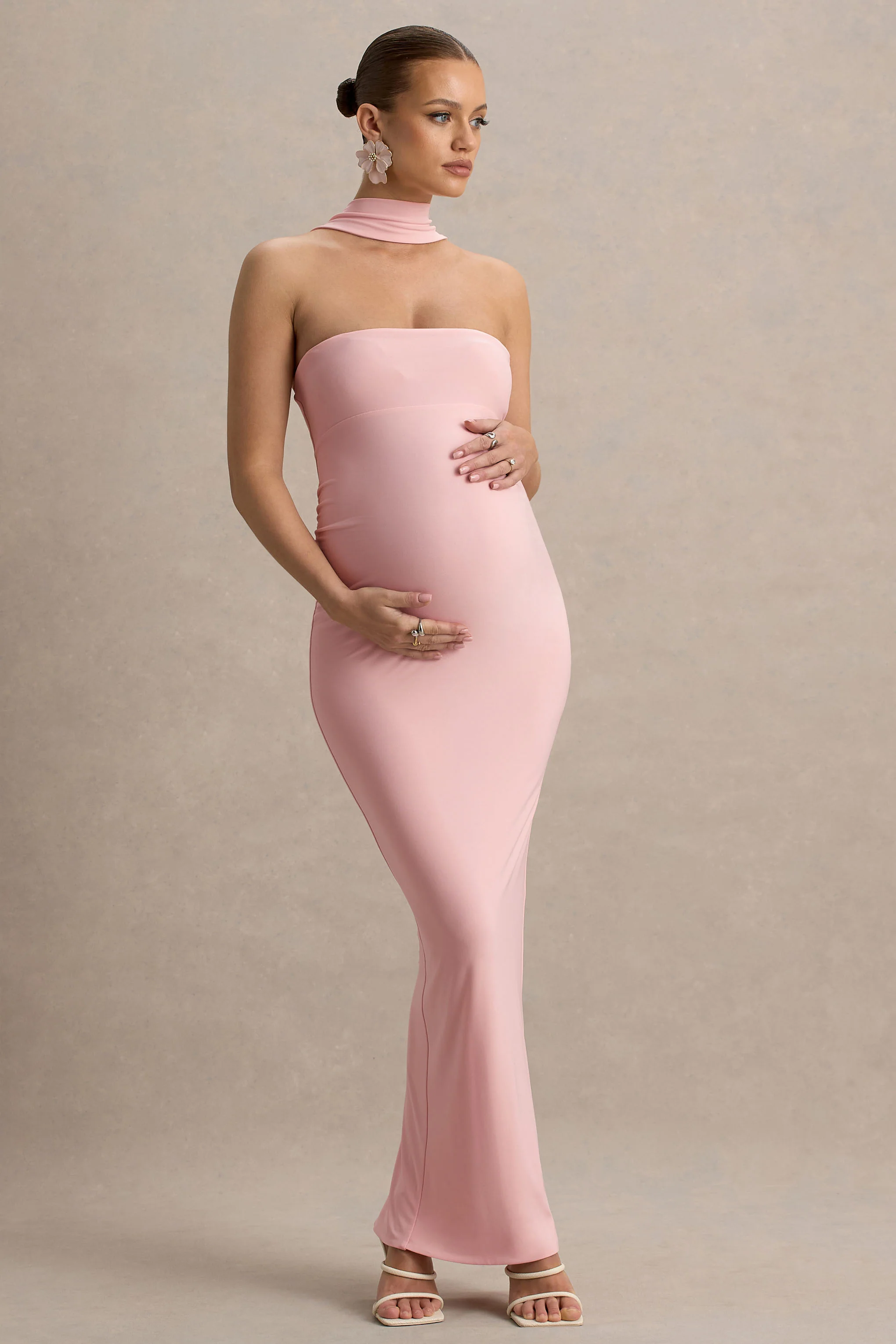 Glaze | Robe longue de maternité rose à col haut - Image 4