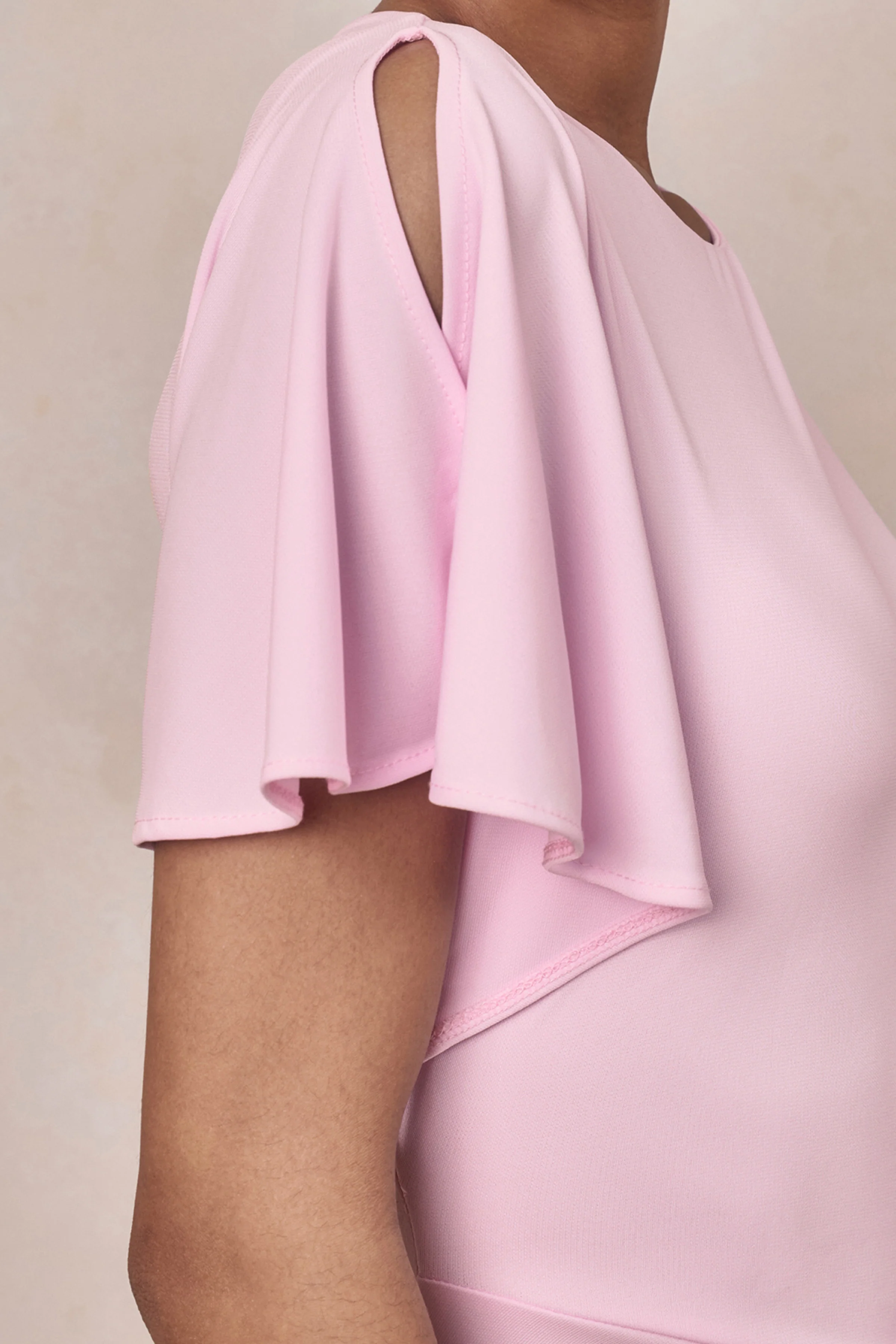 Grandeur | Robe Longue Rose Pâle Froncée à Col Montant - Image 6