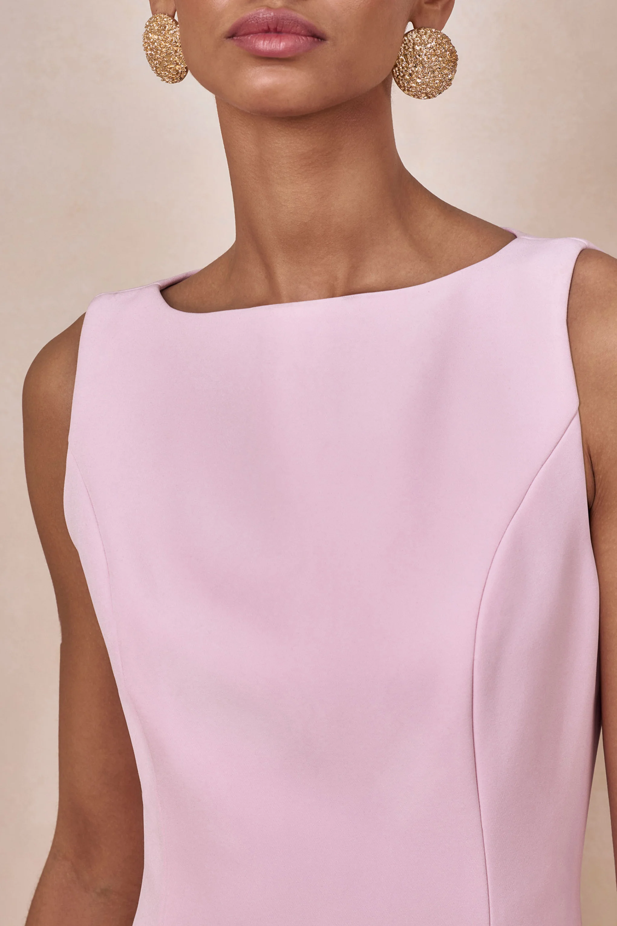 Hadley | Robe longue à encolure bateau rose clair avec taille basse - Image 3