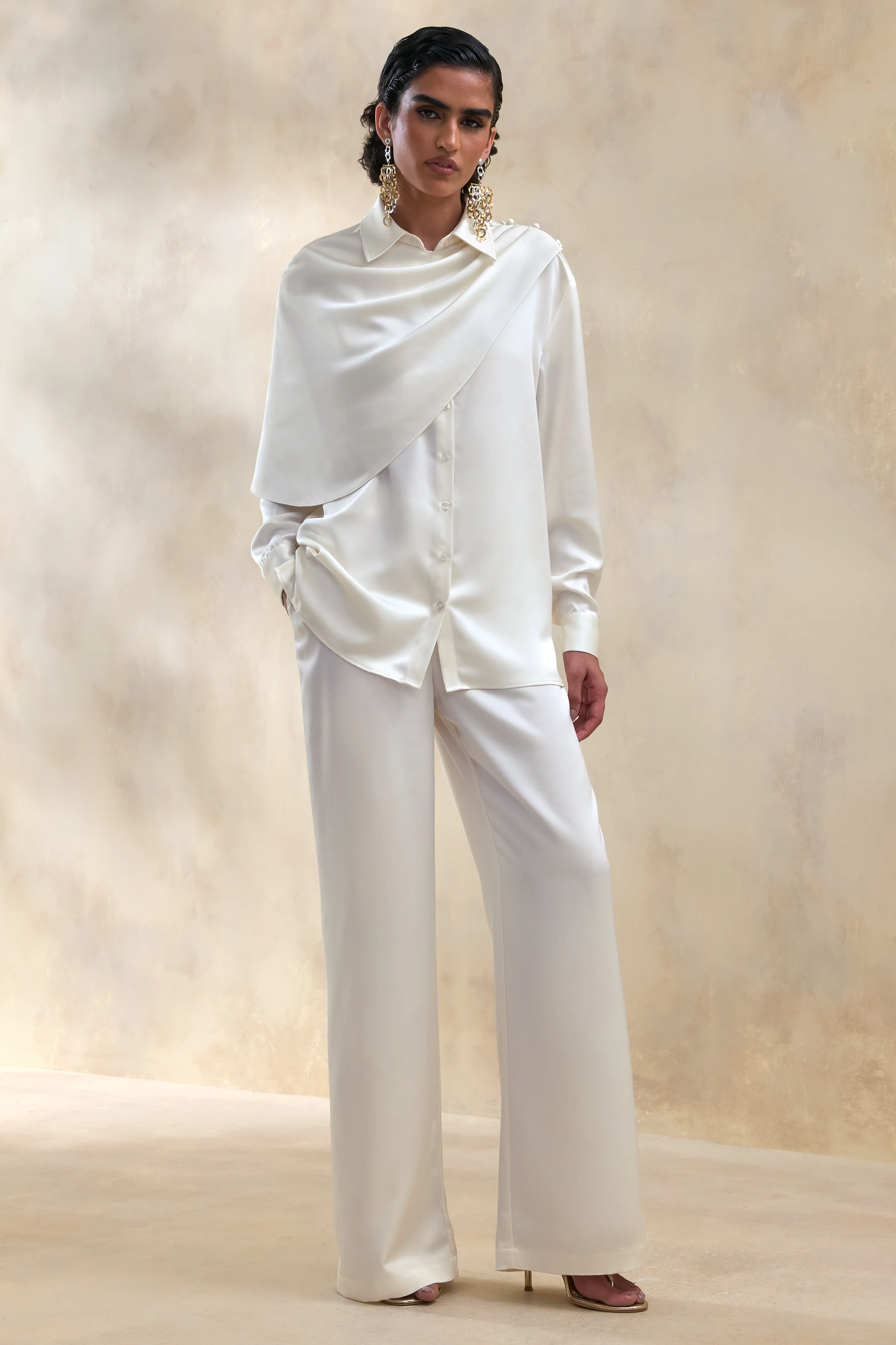 Ilena | Pantalon large en satin crème