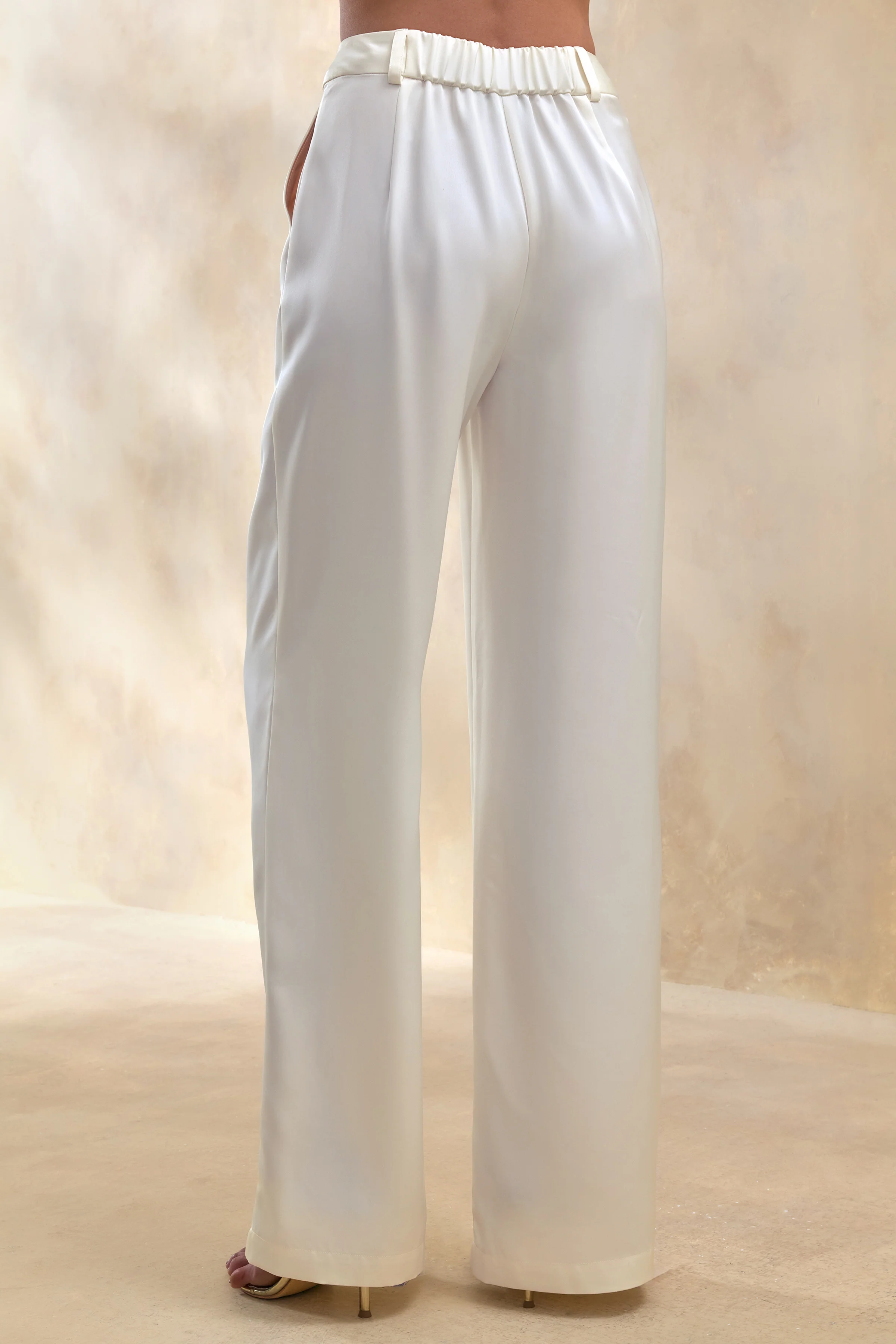 Ilena | Pantalon large en satin crème - Image 3