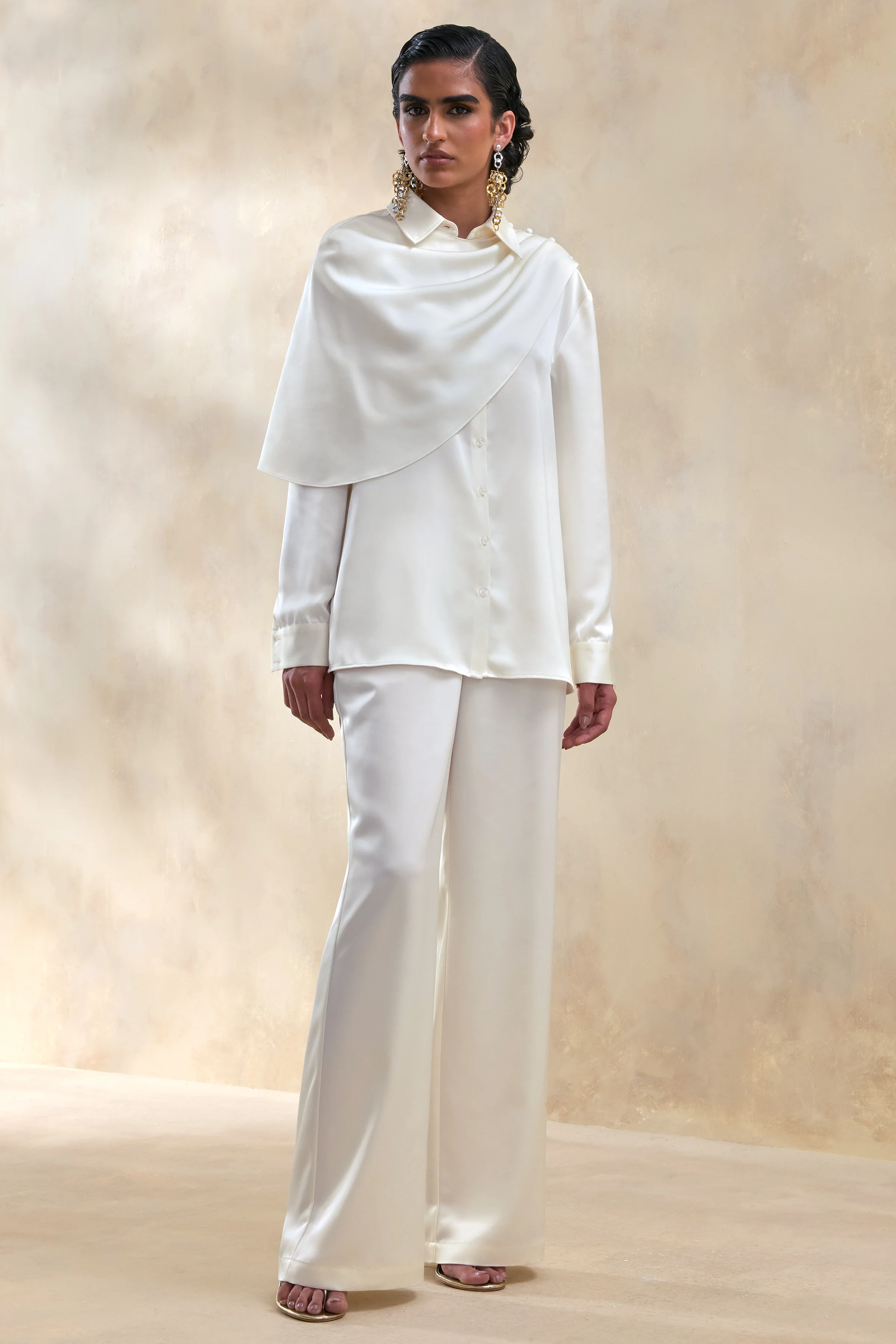 Ilena | Pantalon large en satin crème - Image 5