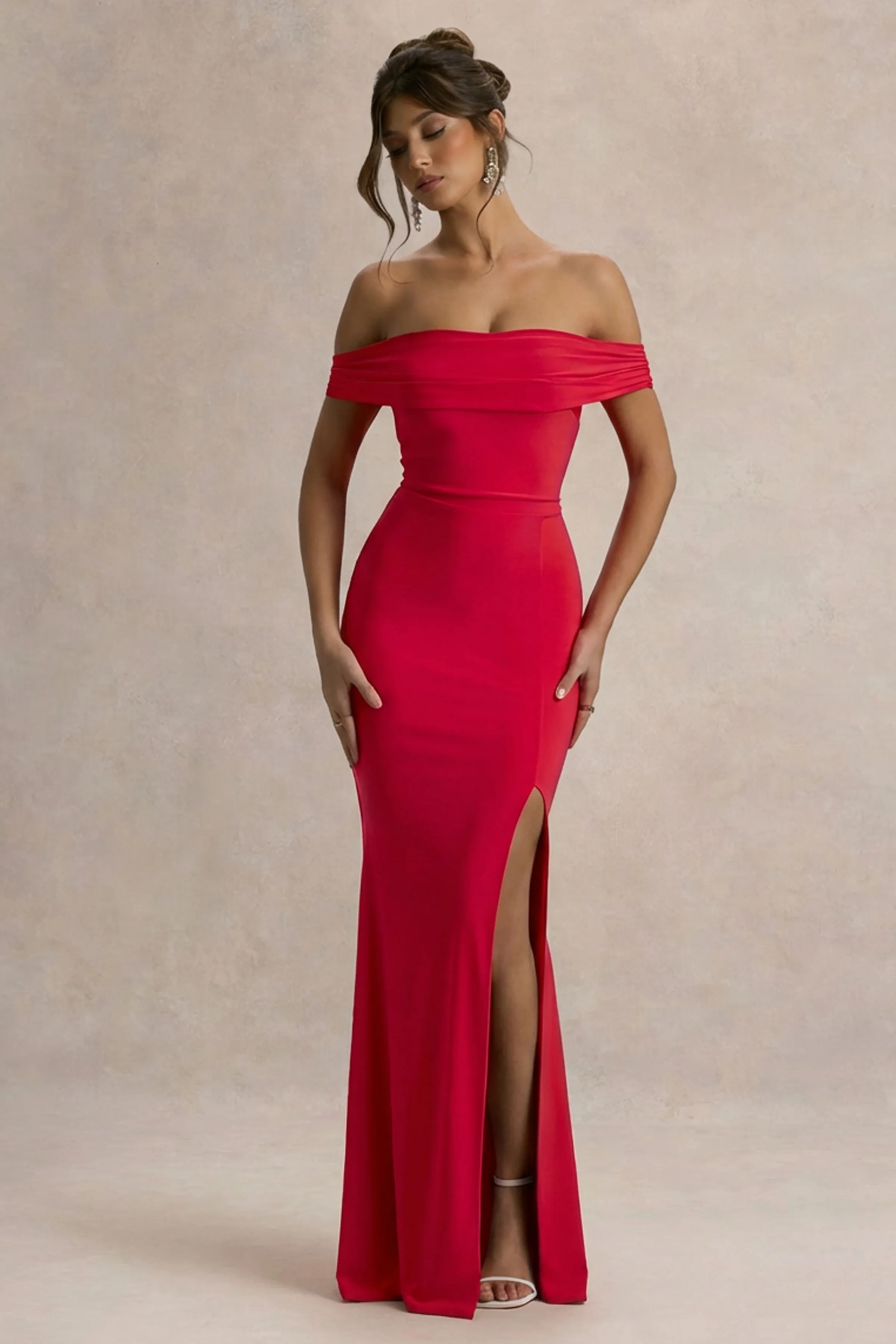 Law of Attraction | Robe longue bardot fendue drapee rouge - Image 4