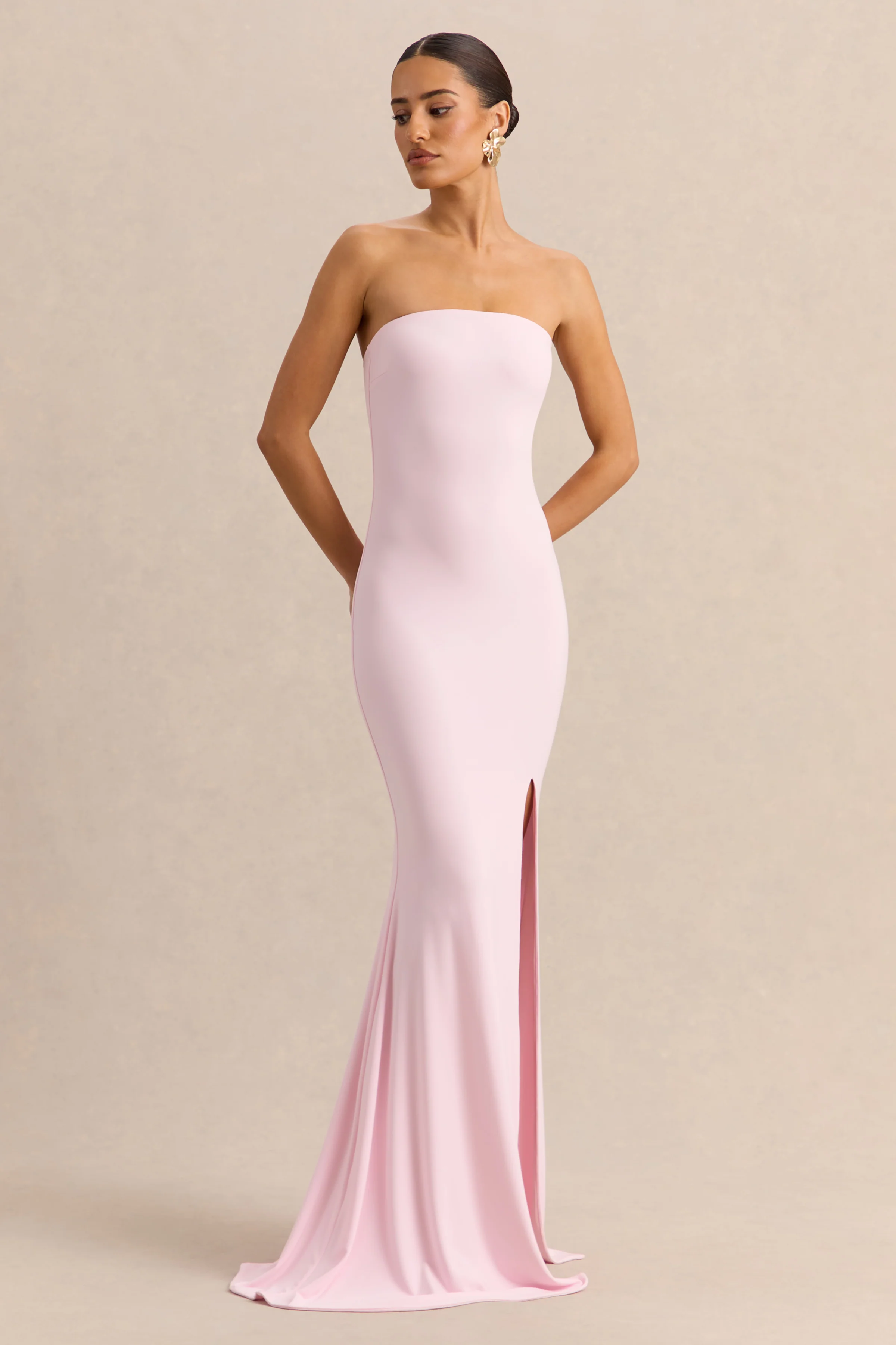 Melva | Robe longue rose clair à encolure bandeau - Image 3
