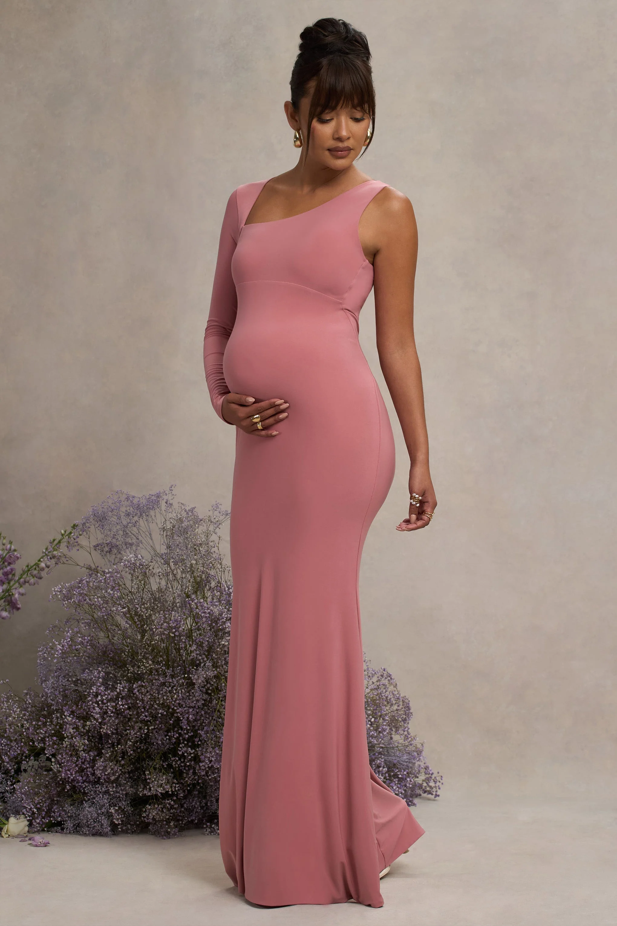 Oh Baby | Robe longue de maternite blush une epaule - Image 3