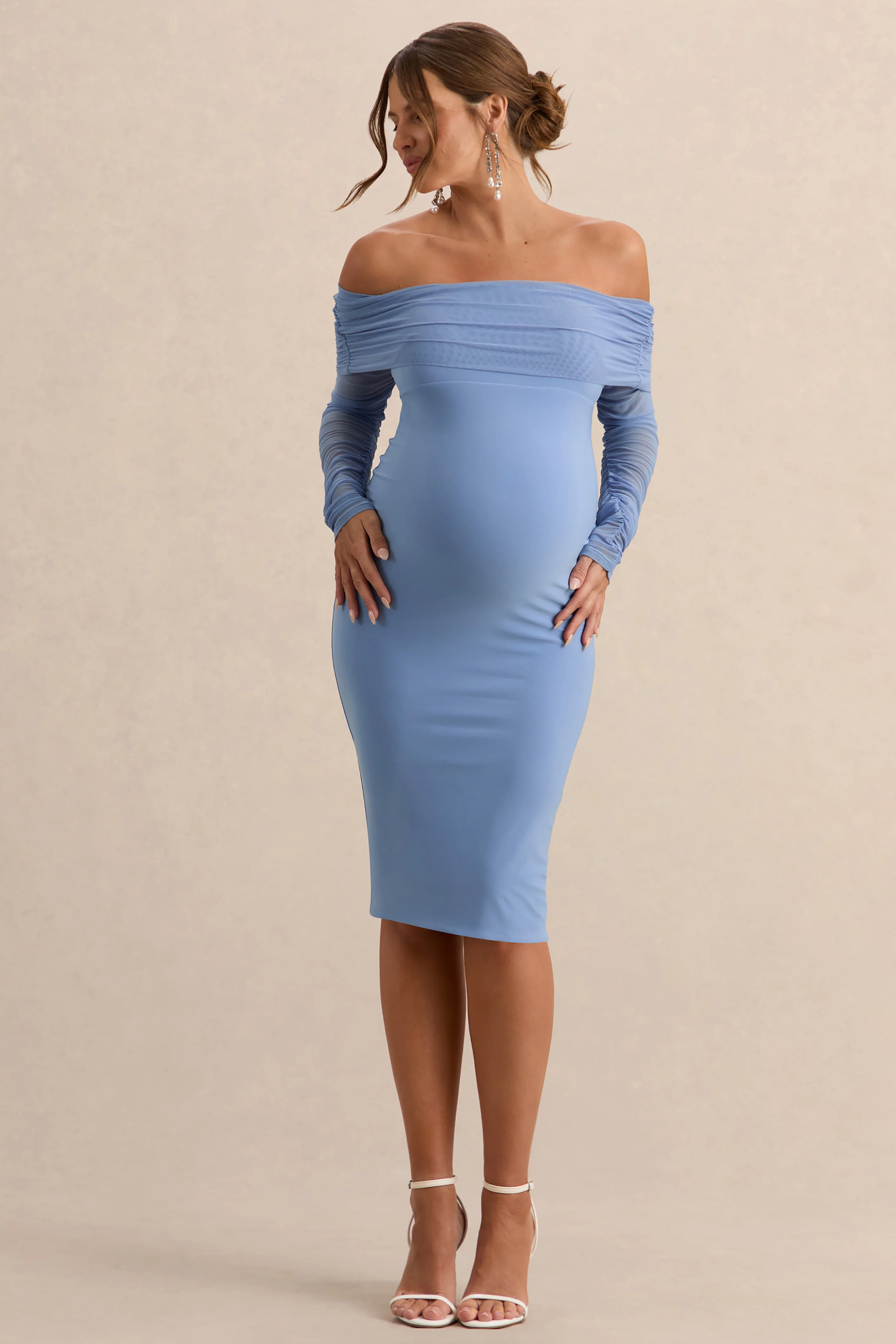 Patiently Waiting | Robe mi-longue de grossesse bleu clair a col bateau - Image 4