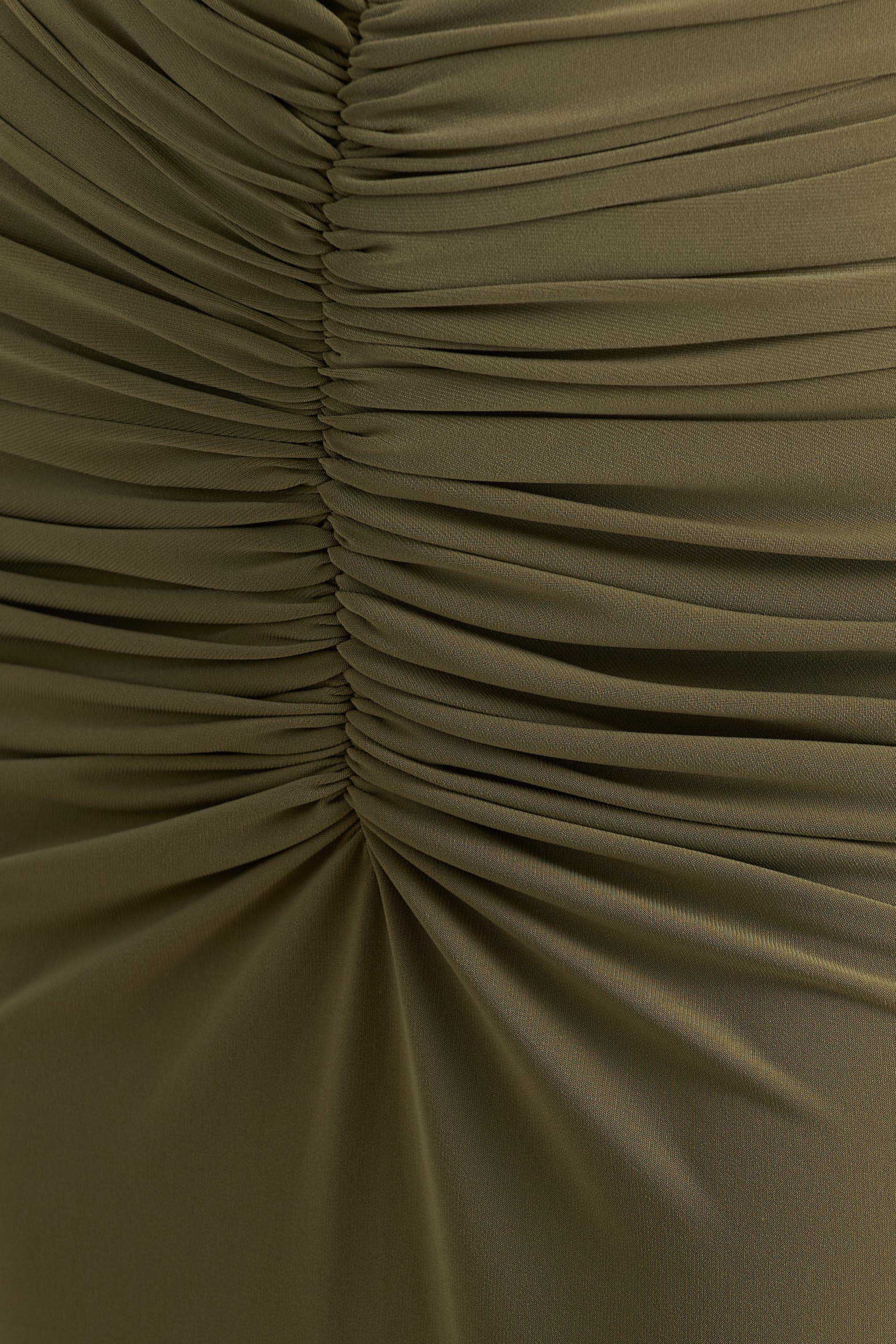 Premiere | Robe longue olive à col rond avec détails froncés - Image 6