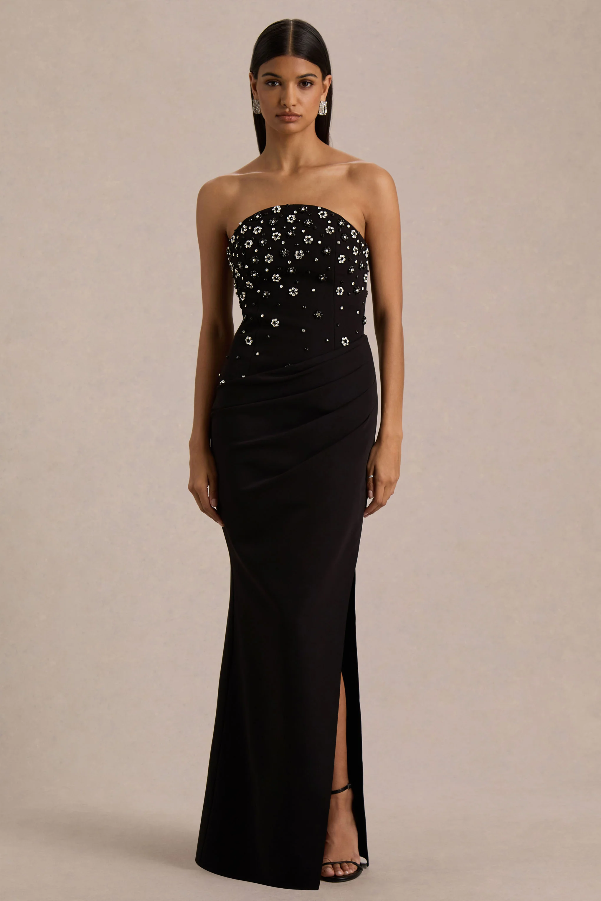 Saphira | Robe Longue Noire à Encolure Bandeau Ornée de Strass - Image 5