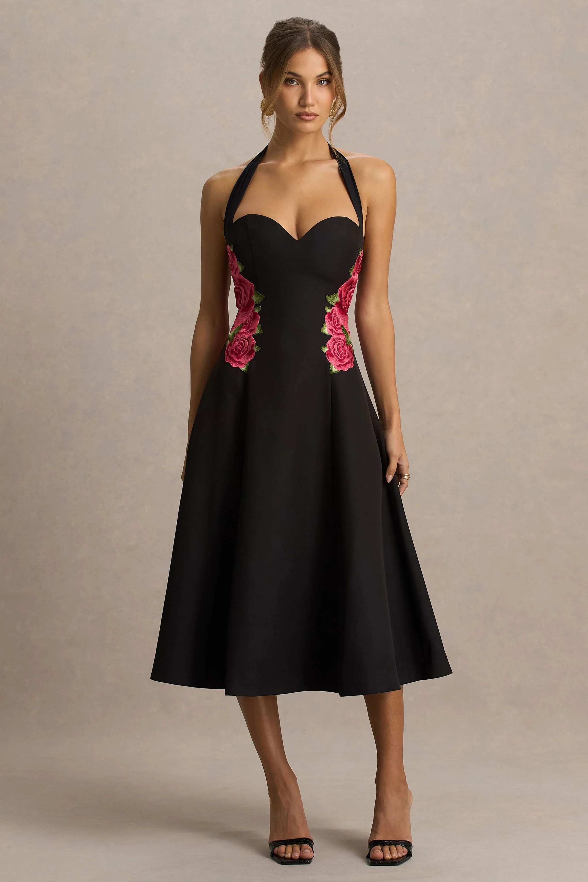Tillie | Robe mi-longue noire à encolure américaine - Image 4