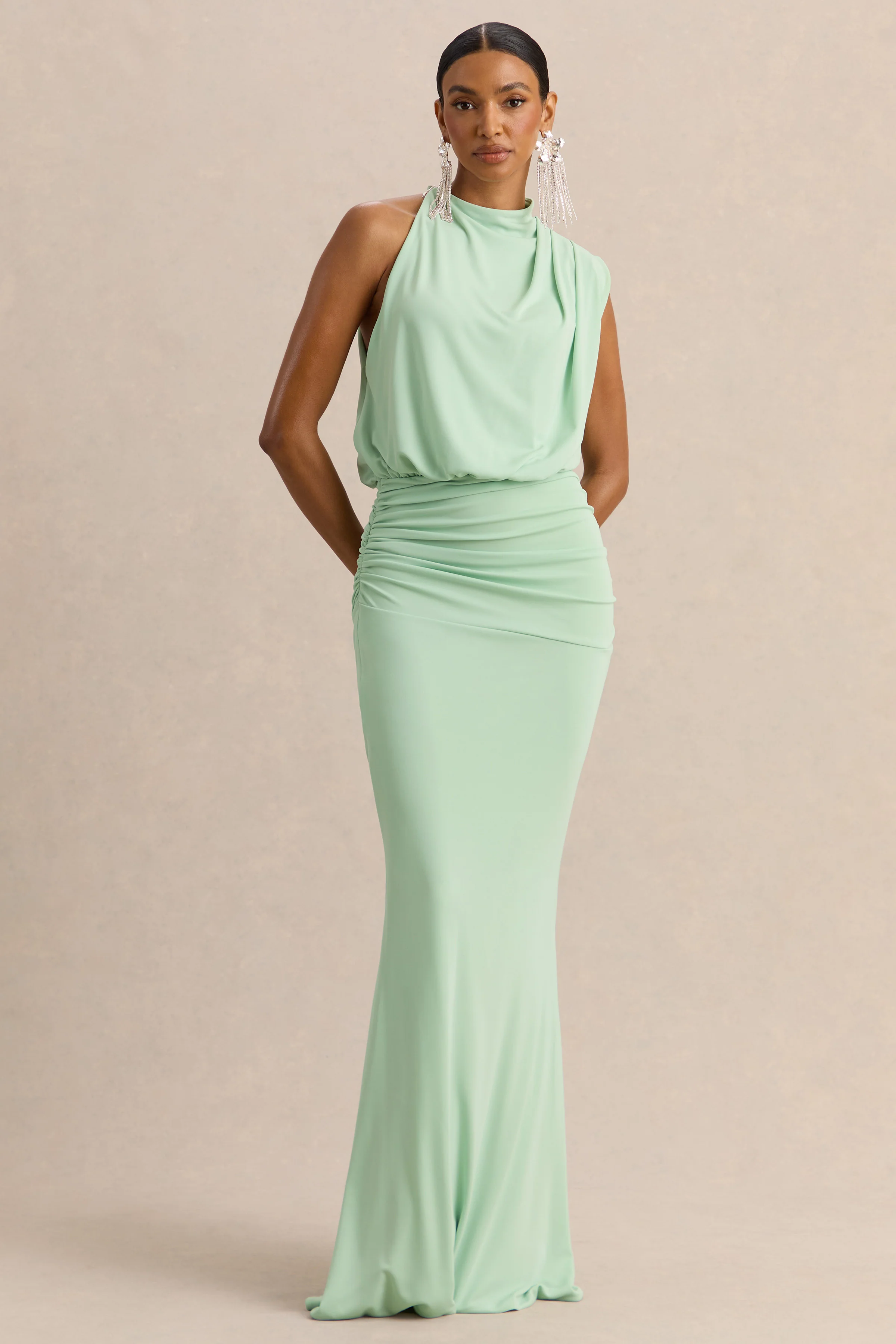 Umaira | Robe longue menthe à encolure montante - Image 4