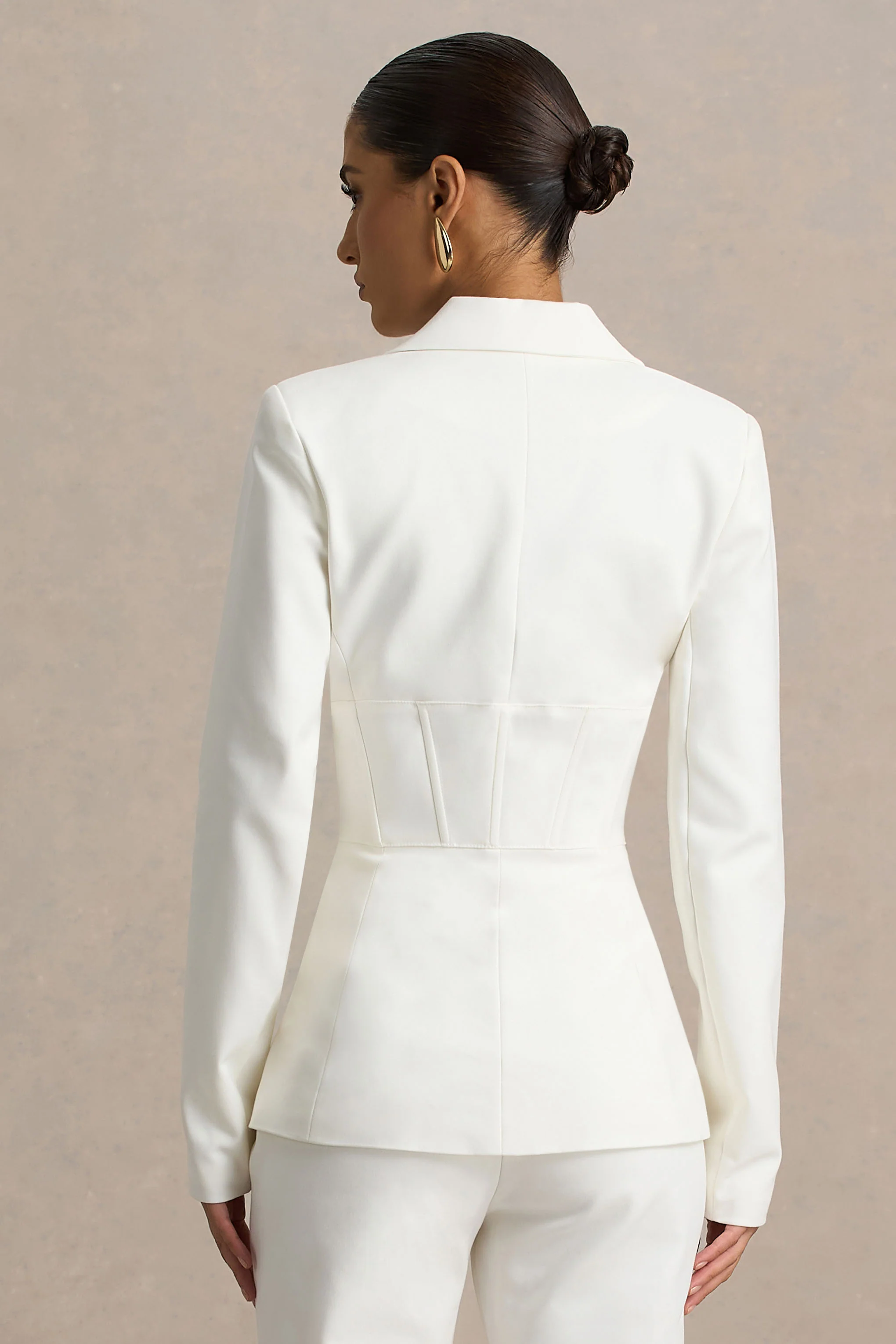 Unbeaten | Veste blazer blanche ajustée à corset - Image 2