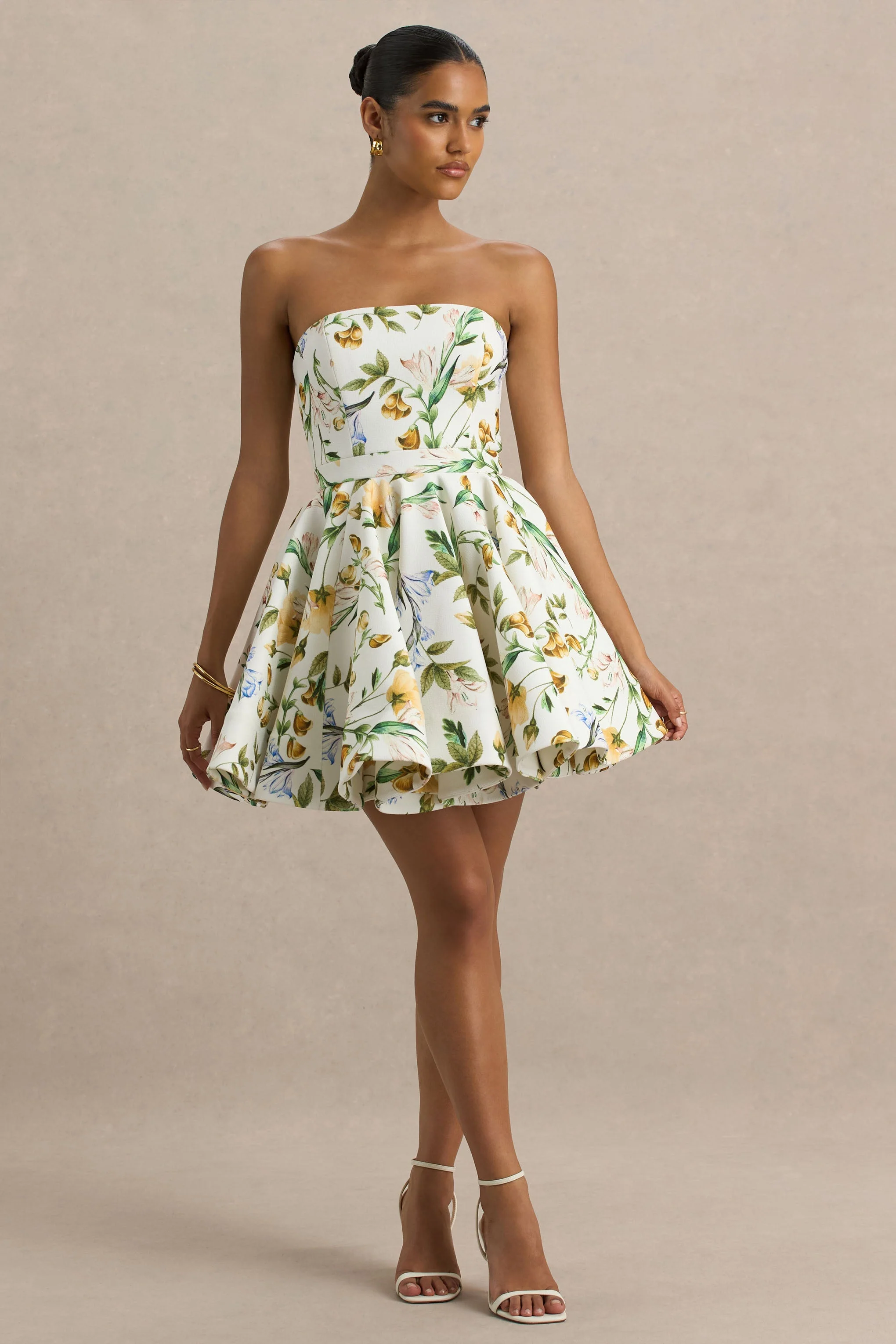 Valerian | Mini-robe bandeau à imprimé floral citron avec ourlet volanté - Image 3