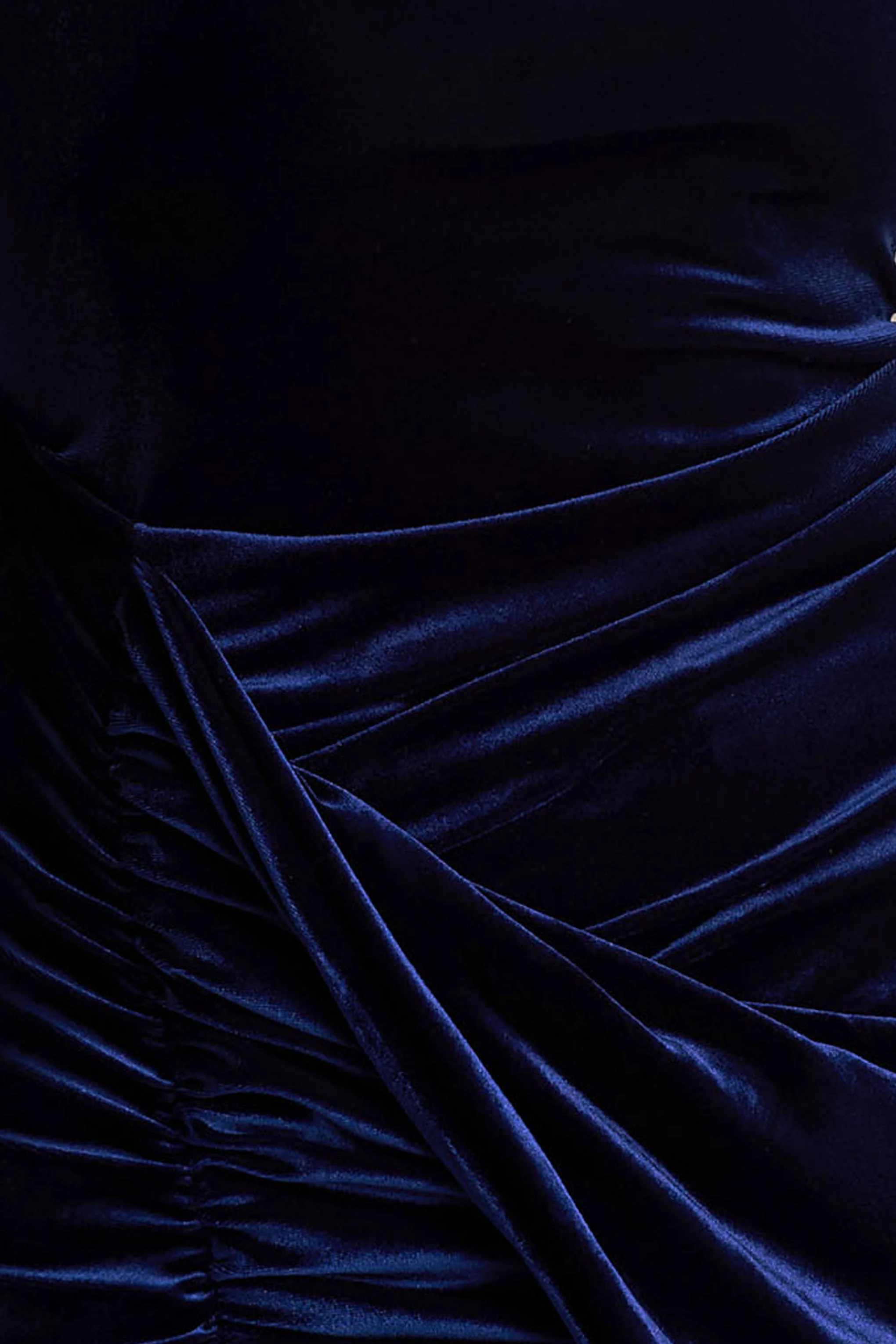 Wishes | Robe longue en velours bleu marine à col haut avec jupe portefeuille - Image 6