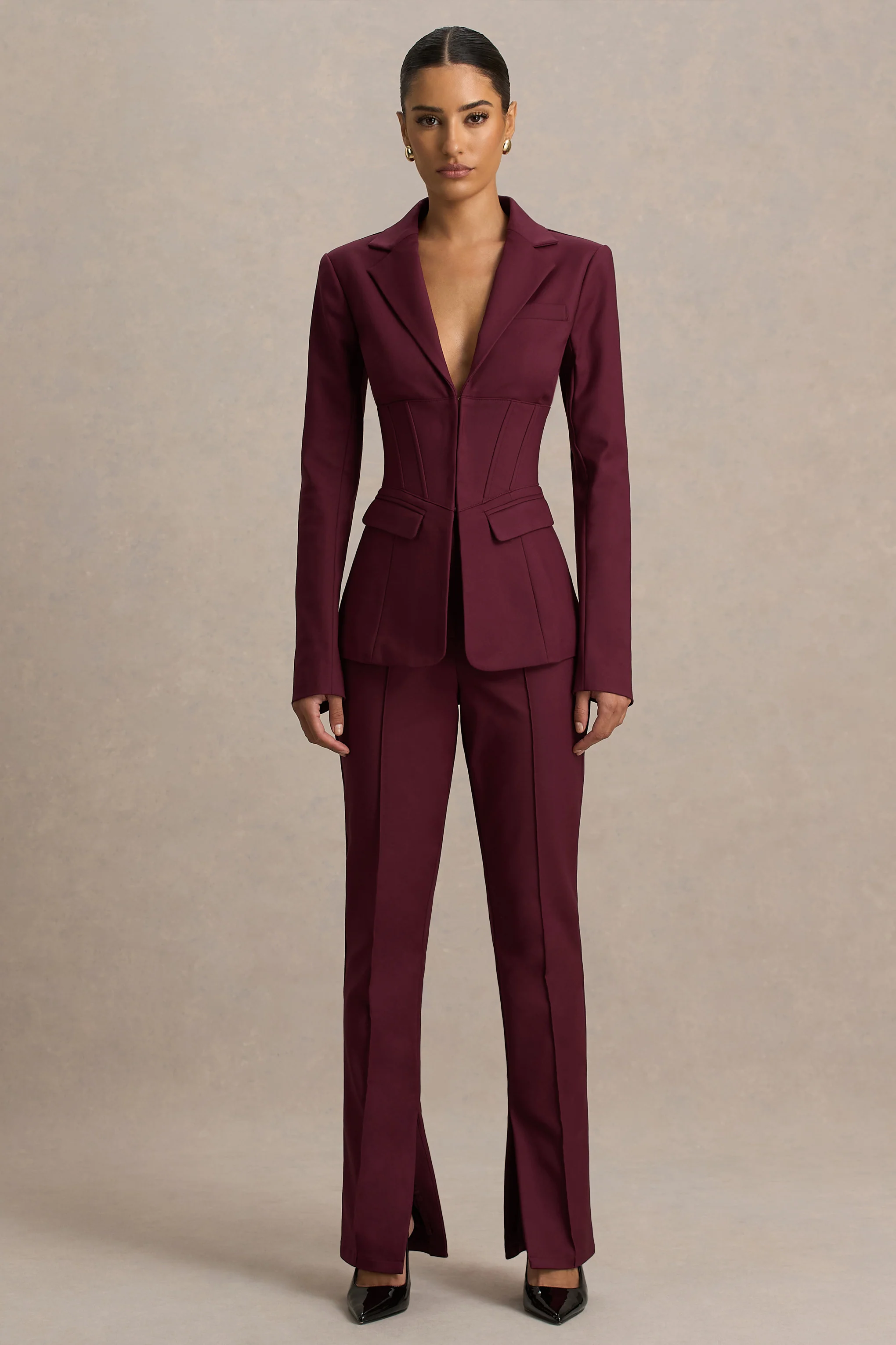 Wonder Woman | Pantalon bordeaux taille haute coupe droite avec fente