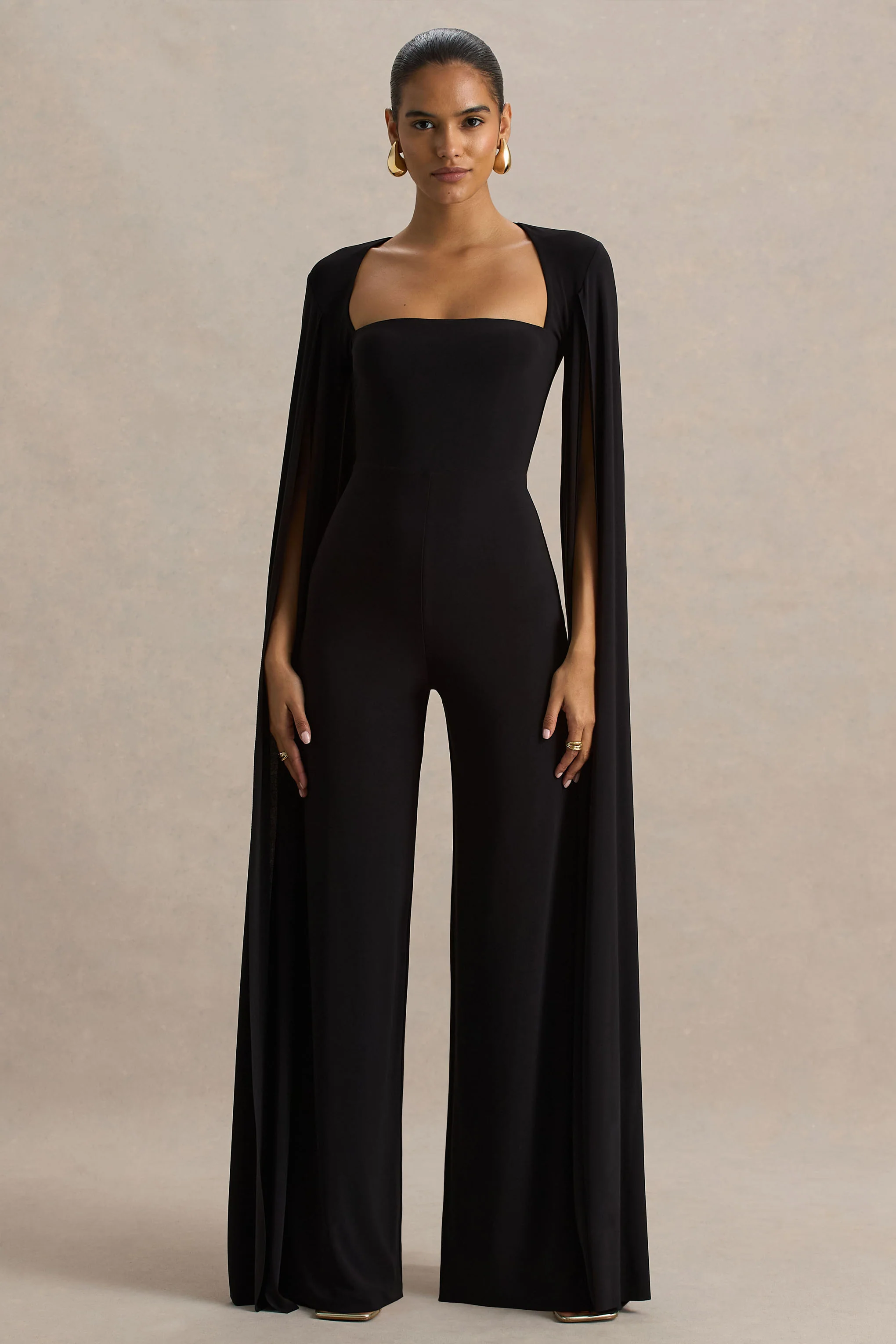 Zara | Combinaison Noire à Encolure Carrée avec Manches Cape