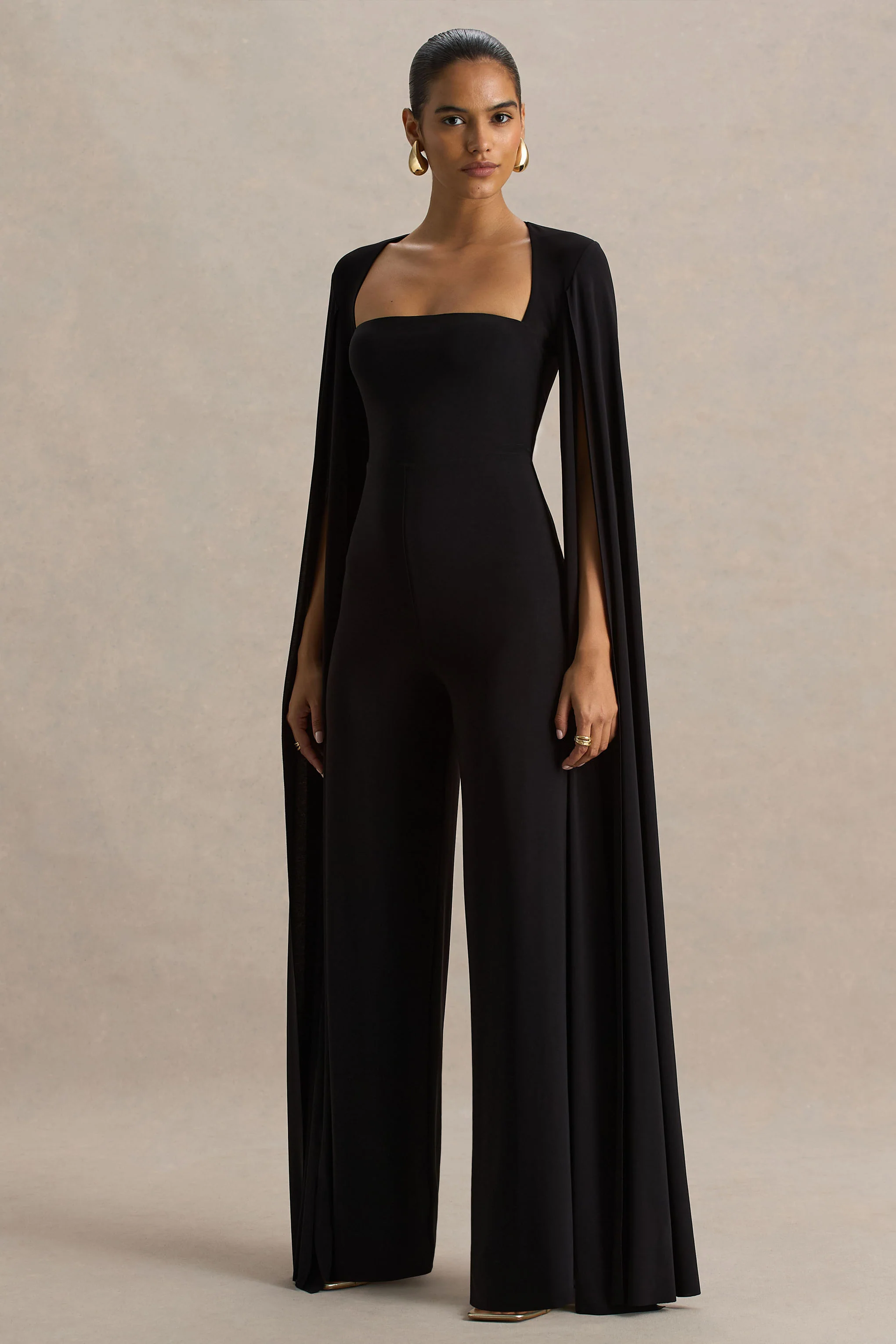 Zara | Combinaison Noire à Encolure Carrée avec Manches Cape - Image 4