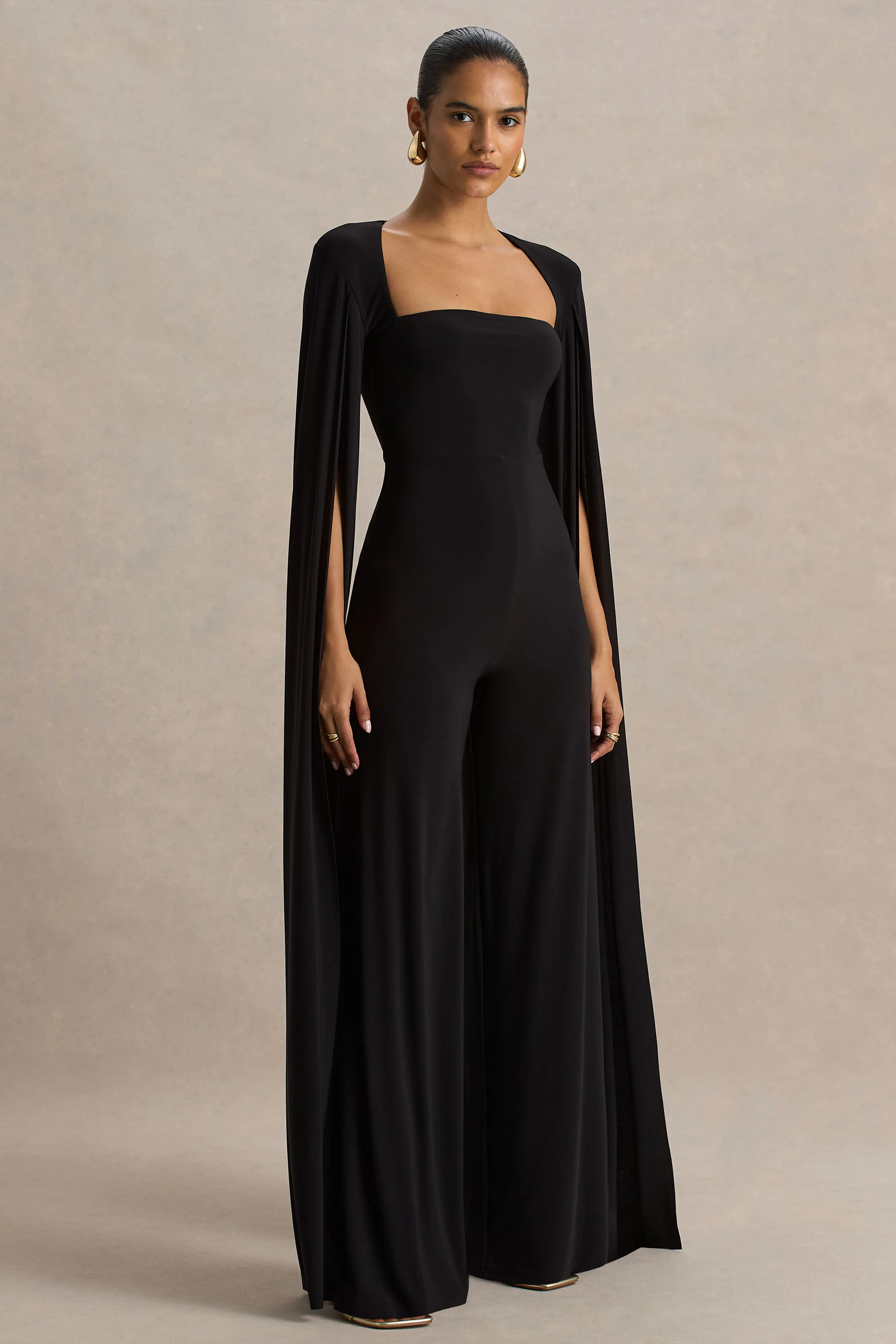 Zara | Combinaison Noire à Encolure Carrée avec Manches Cape - Image 5